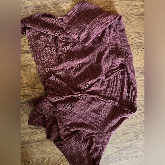 FREE PEOPLE Amaira Kimono gauze M/L Floral $128 Lace Trim Open Front Cardigan - Picture 5 of 12